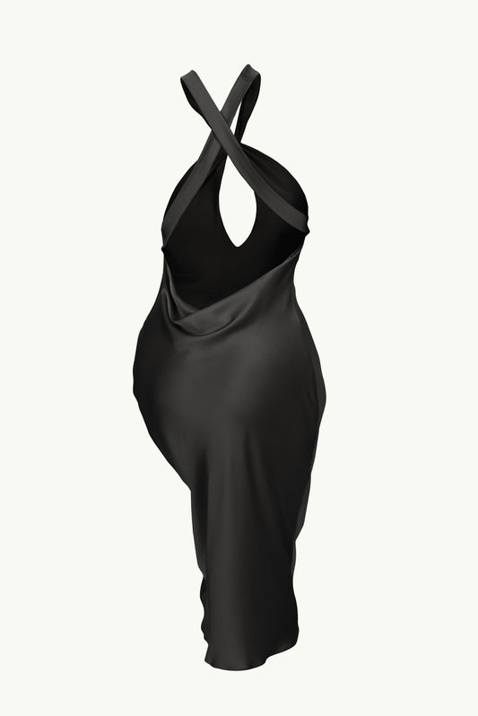 Midi dress with open back in black