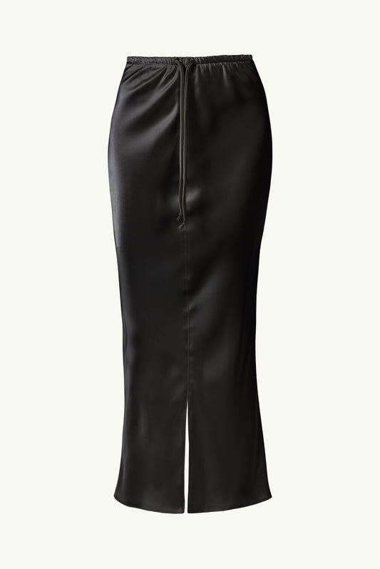 Satin maxi skirt in black