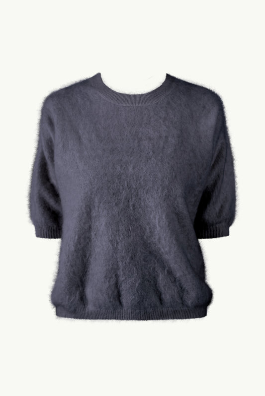 Short-sleeve casmere sweater in grey