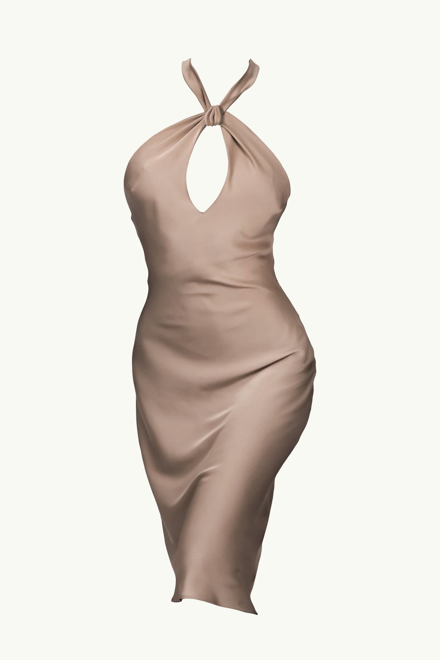 Midi dress with open back in mocha