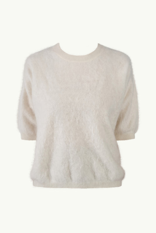 Short-sleeve cashmere sweater in white