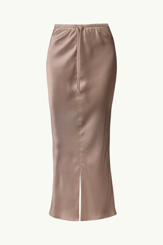 Satin maxi skirt in mocha
