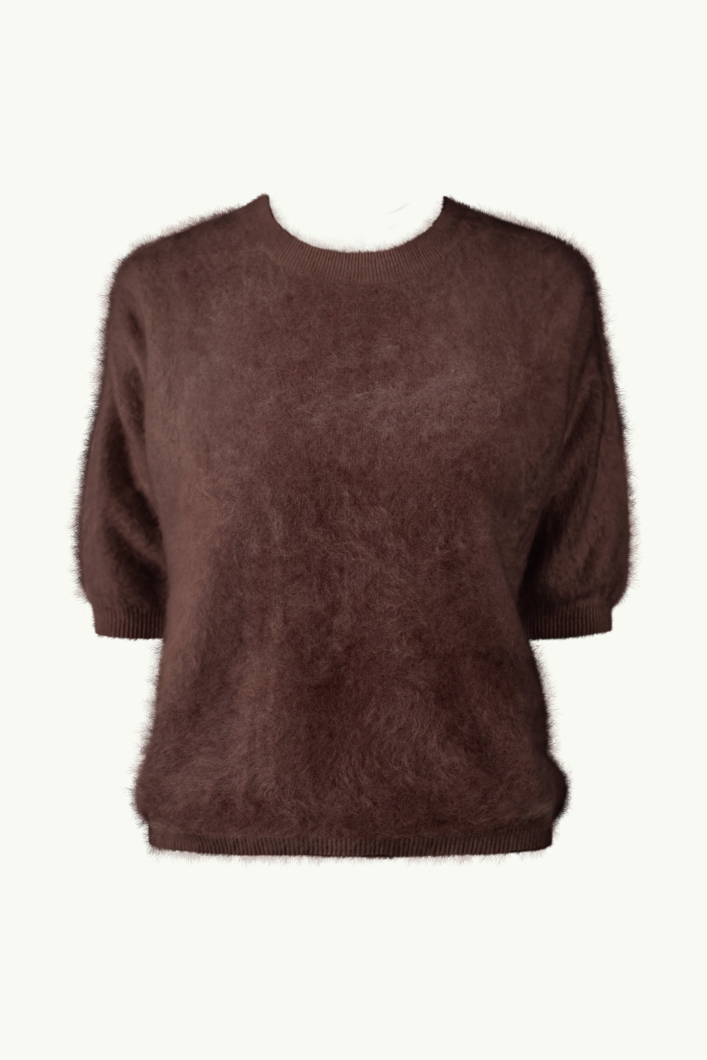 Short-sleeve soft cashmere sweater in brown