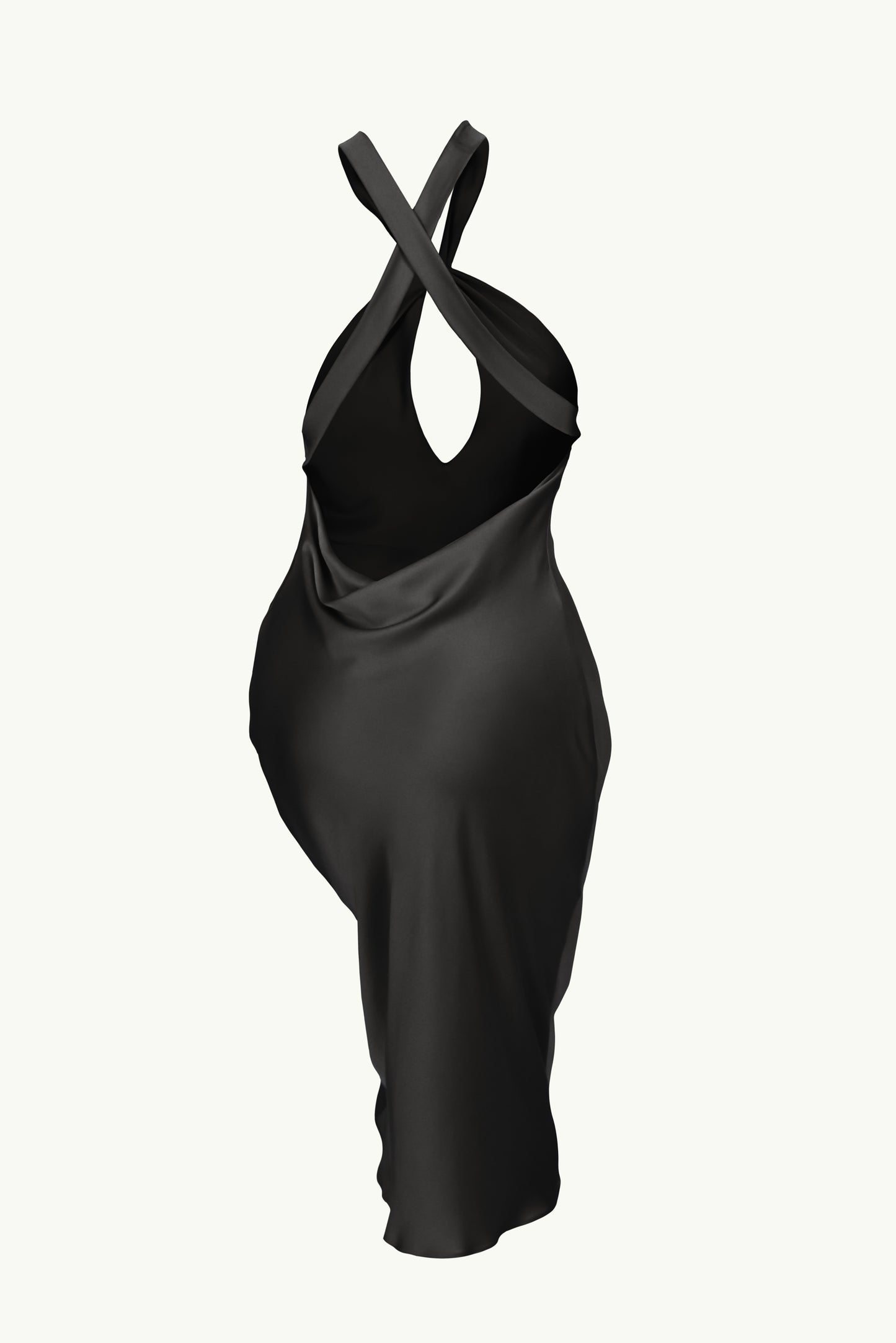 Midi dress with open back in black