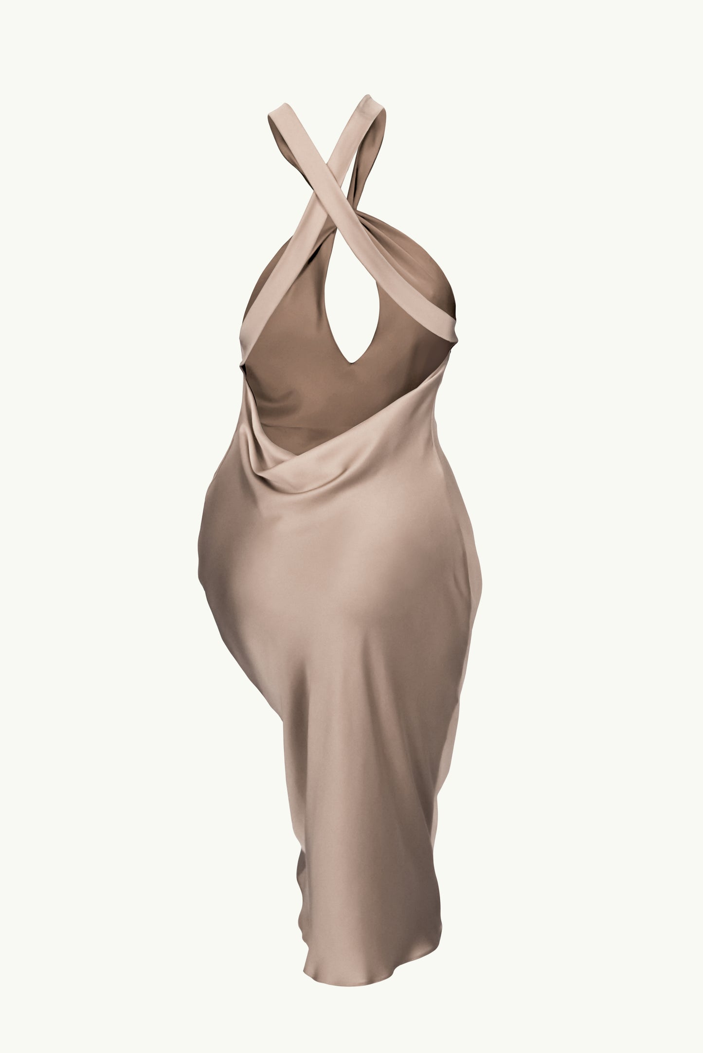 Midi dress with open back in mocha