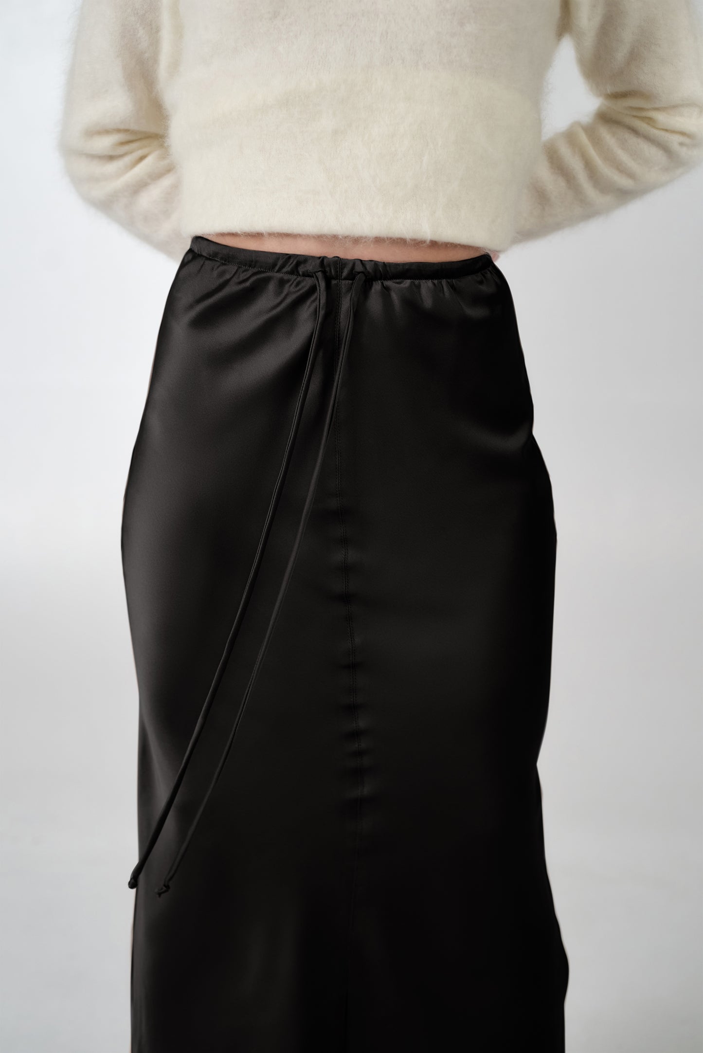 Satin maxi skirt in black