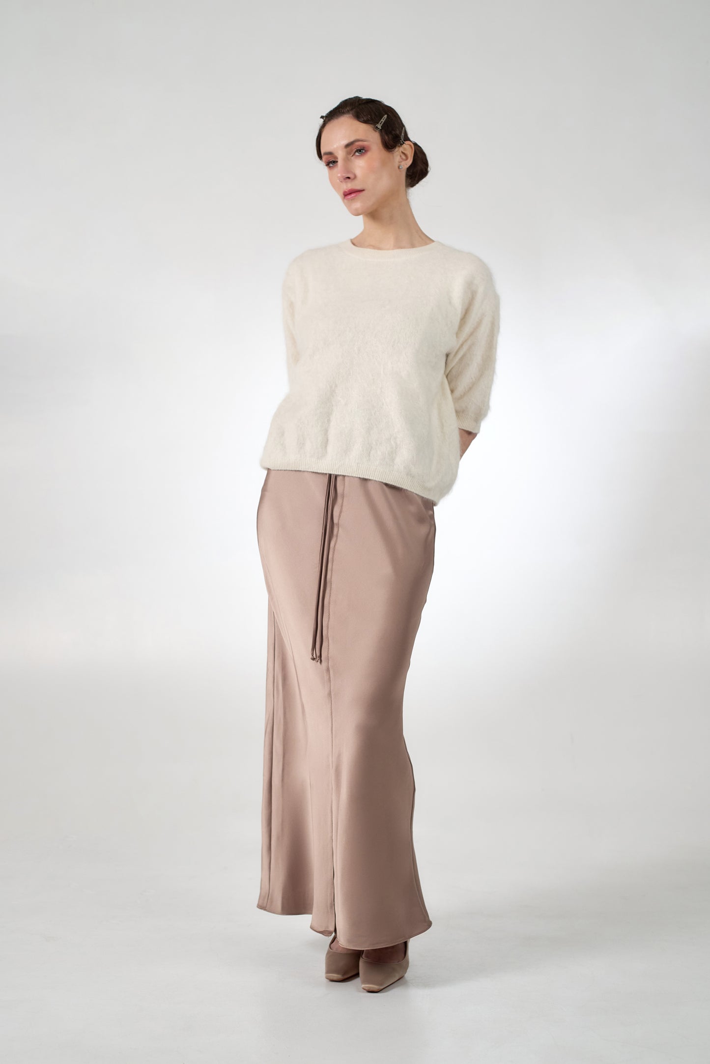 Satin maxi skirt in mocha