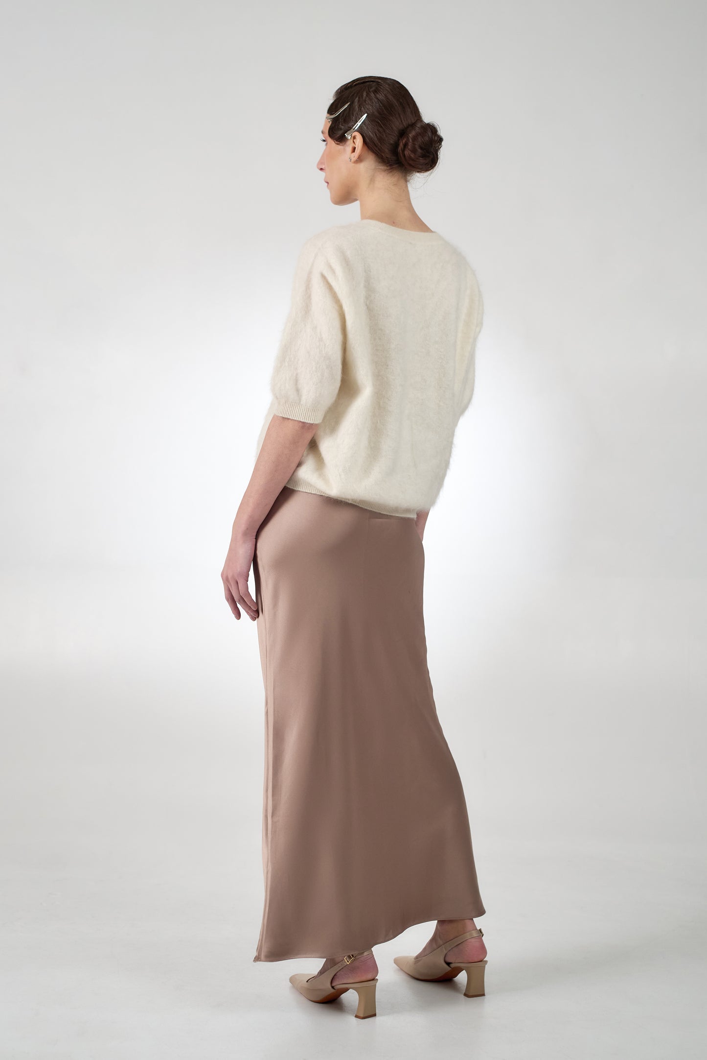 Satin maxi skirt in mocha