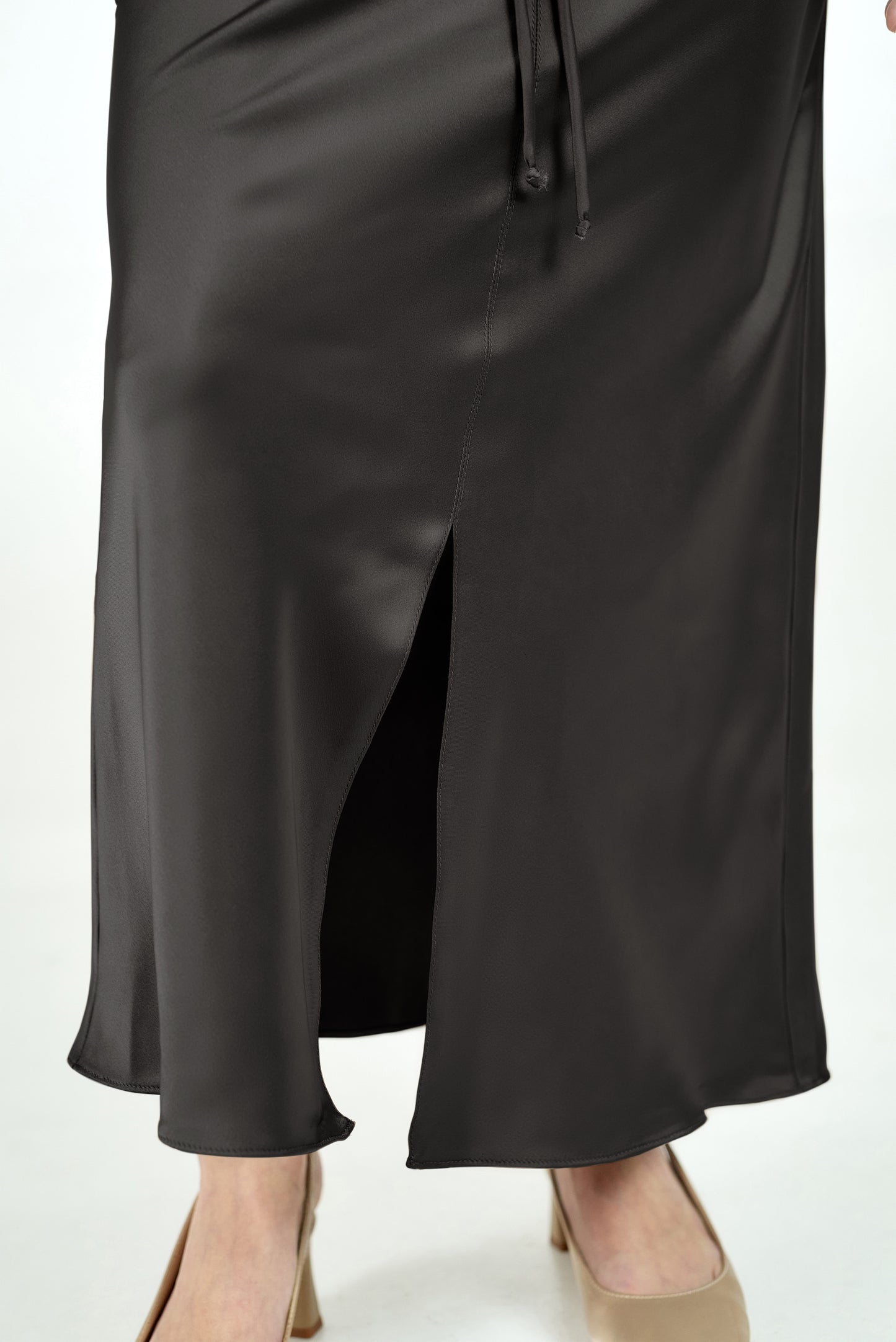 Satin maxi skirt in black