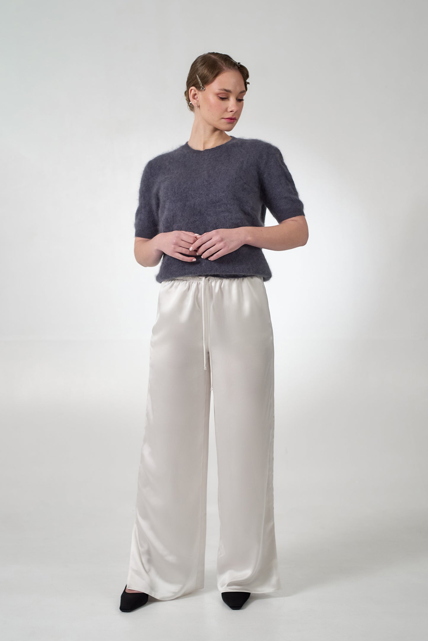 Satin pants in white