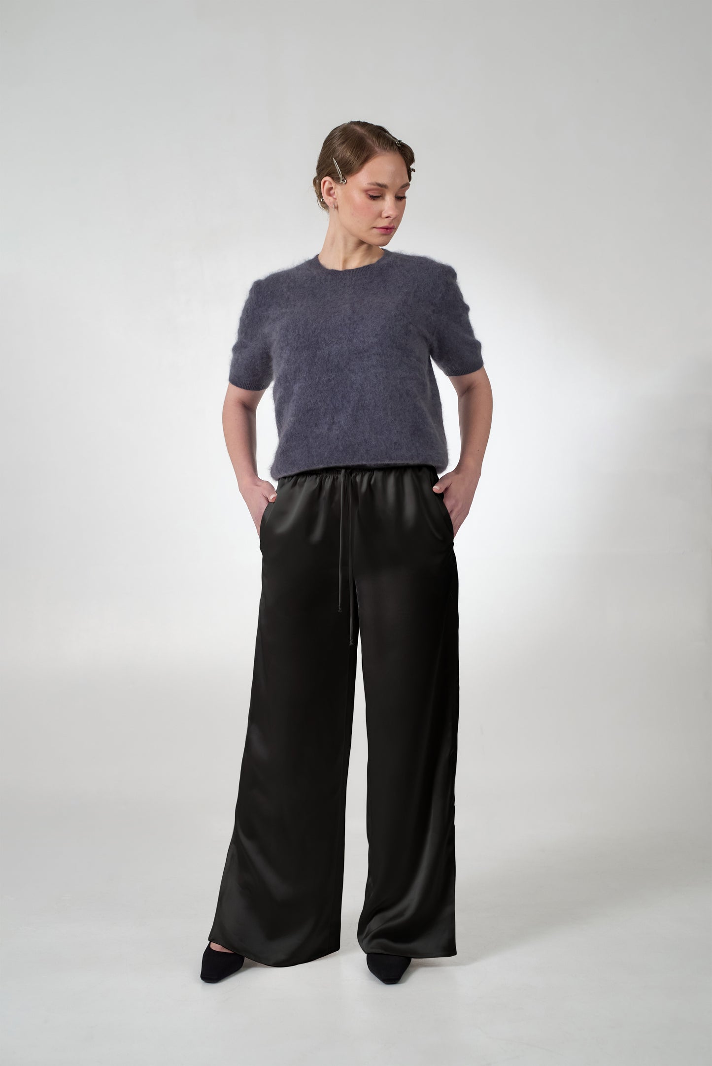 Satin pants in black