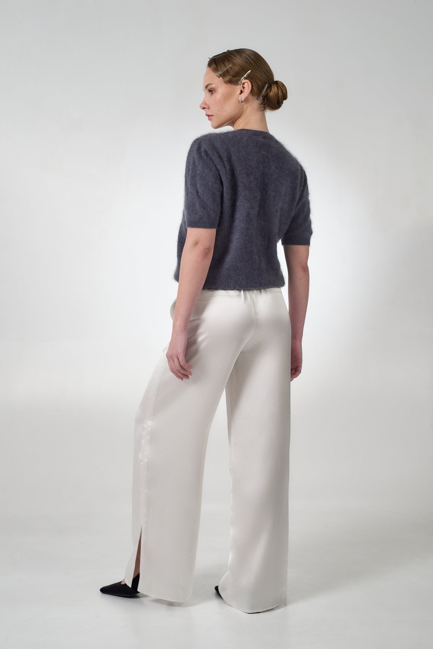 Satin pants in white