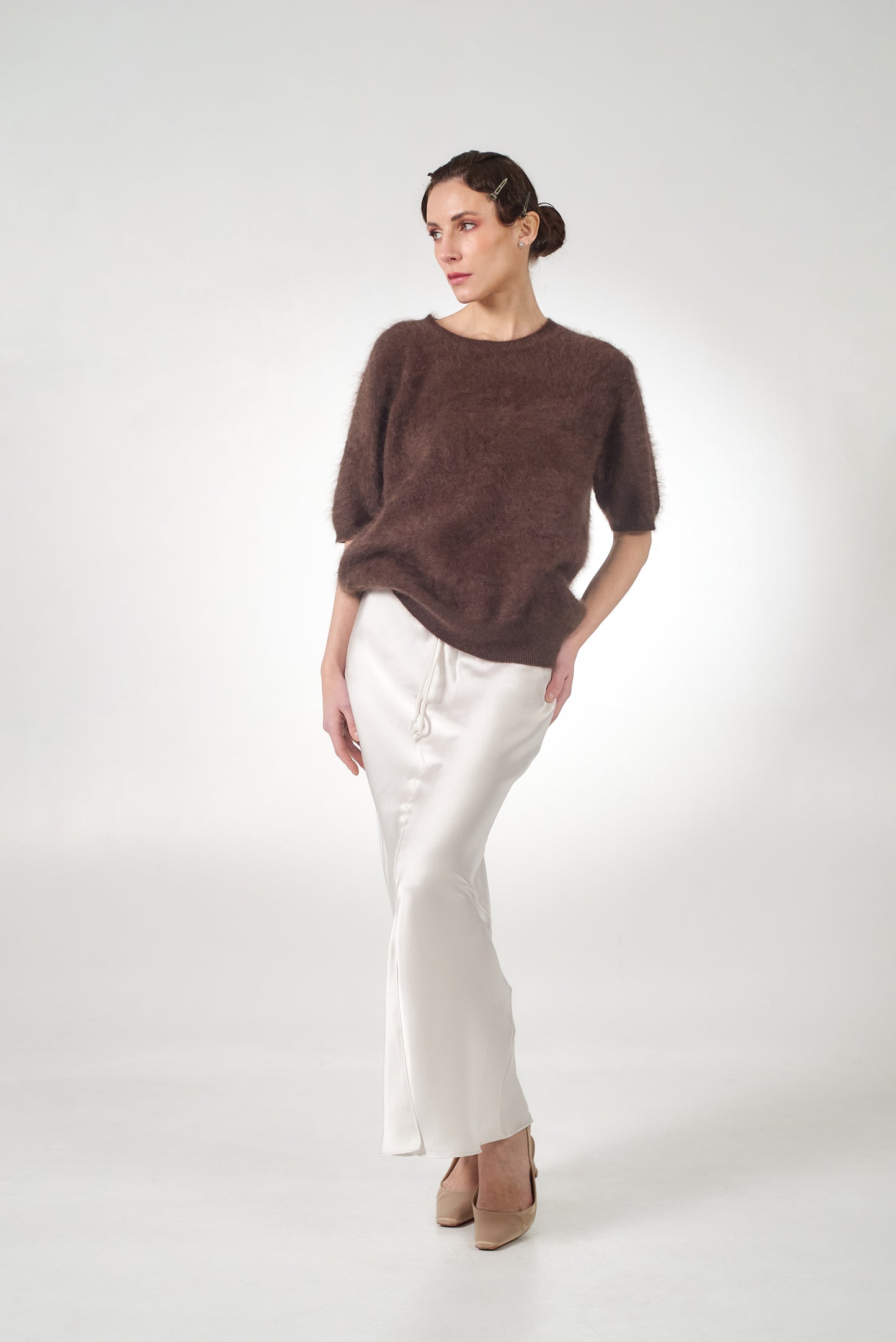 Satin maxi skirt in white