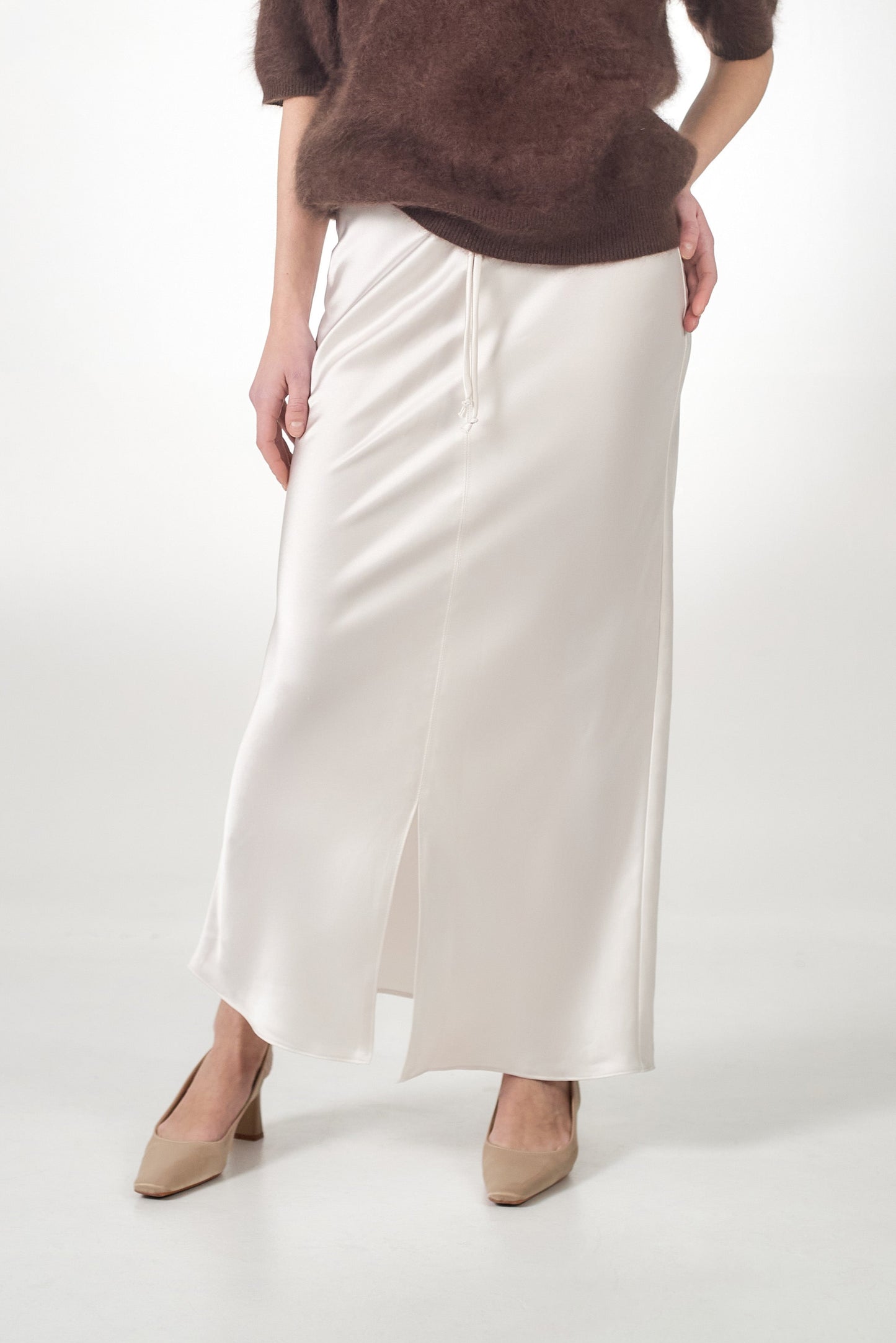 Satin maxi skirt in white
