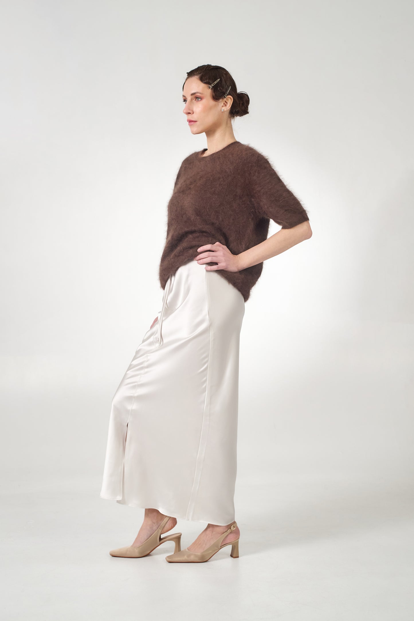 Satin maxi skirt in white