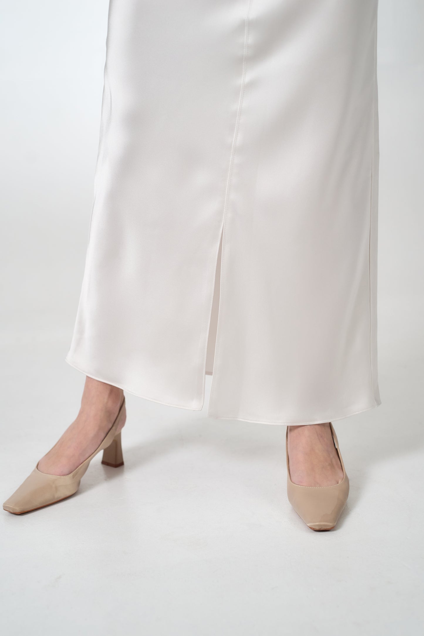 Satin maxi skirt in white