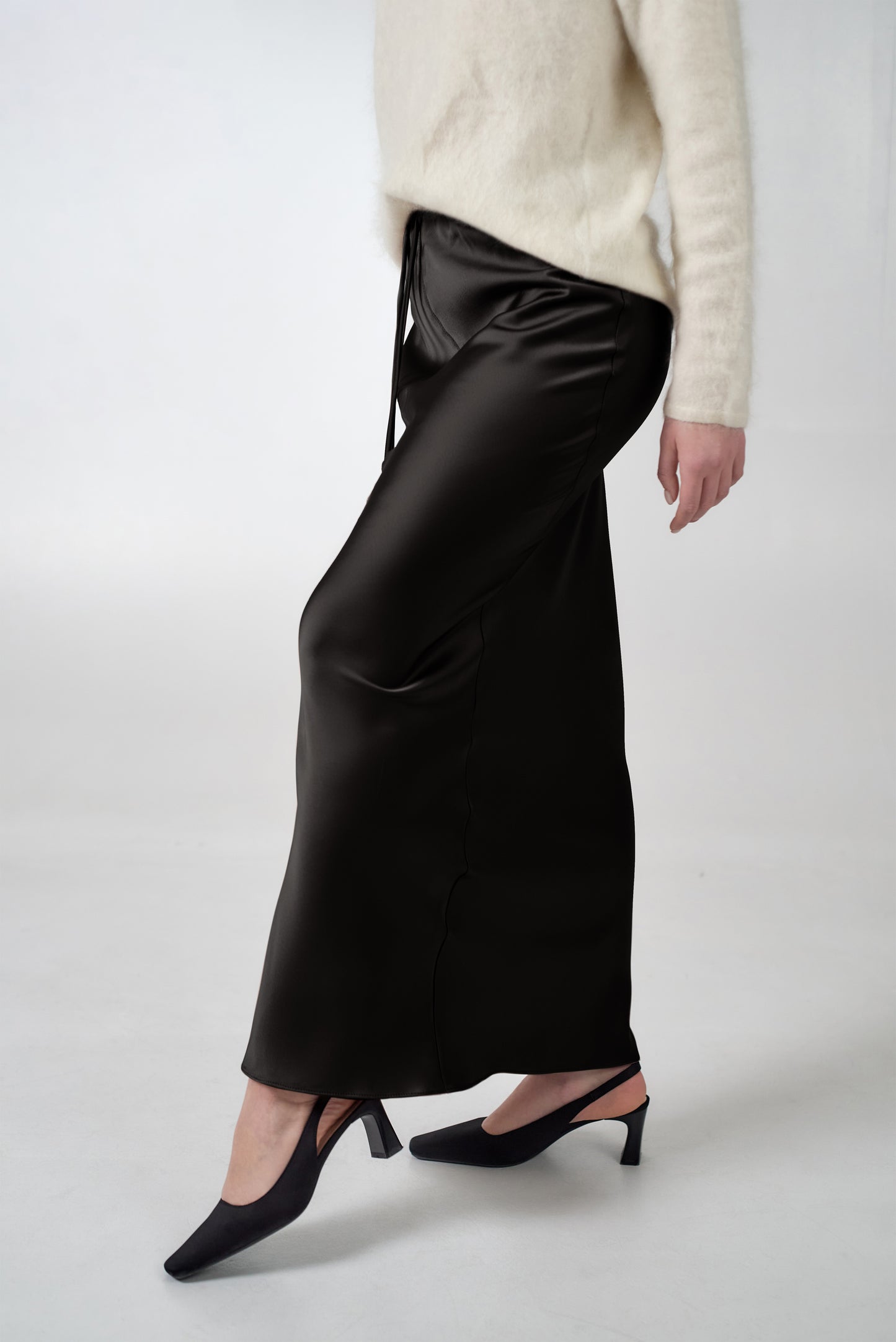 Satin maxi skirt in black