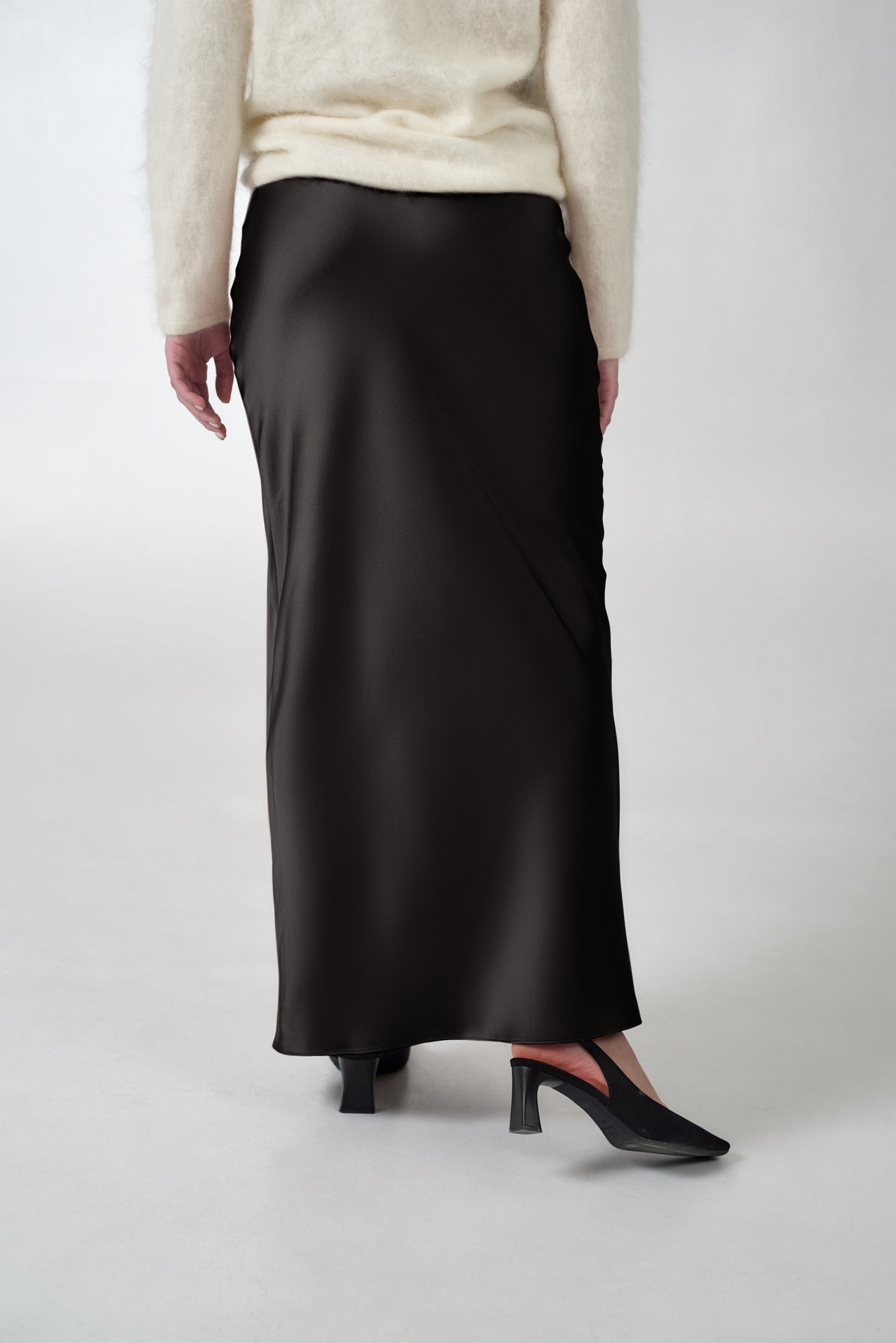 Satin maxi skirt in black